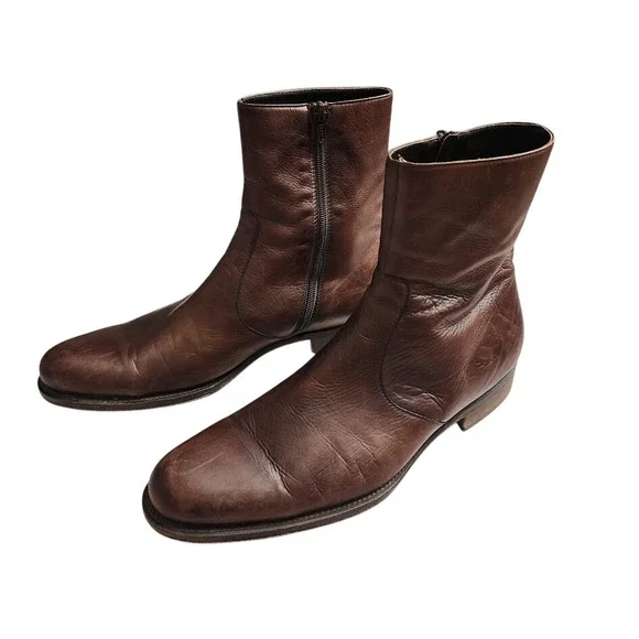 MAGNANNI Brown Leather Zip Ankle Chelsea Boots Minimalist Dress Boots 10